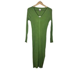 A New Day NWT Green Ribbed Bodycon Midi Dress L St. Patrick’s Day Preppy Knit